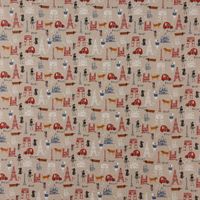 Kinder-Dekostoff Leinenlook Frankreich Paris Hunde natur bunt 1.40m