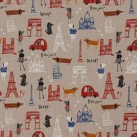 Kinder-Dekostoff Leinenlook Frankreich Paris Hunde natur bunt 1.40m