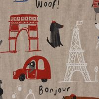 Kinder-Dekostoff Leinenlook Frankreich Paris Hunde natur bunt 1.40m