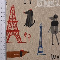 Kinder-Dekostoff Leinenlook Frankreich Paris Hunde natur bunt 1.40m