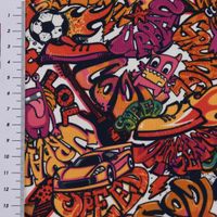 Baumwolljersey Cool Graffiti Monster Auto weiß rot pink orange 1.5m