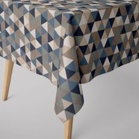 Dekostoff Halbpanama Leinenlook Dreiecke blau grau 1.40m Breite