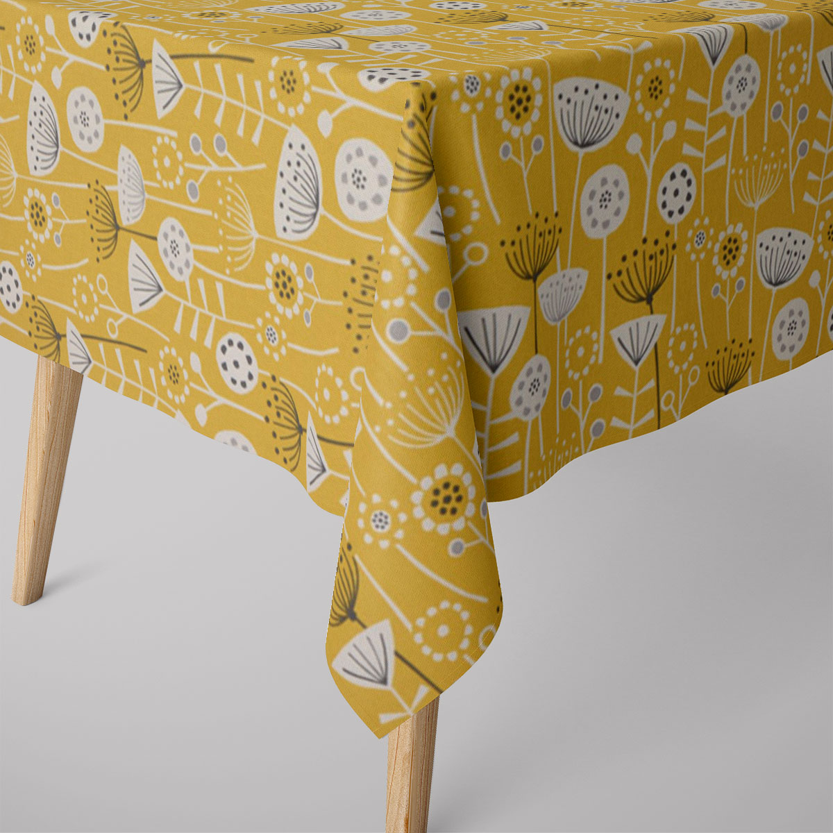 Fryett`s Dekostoff Baumwollstoff Blumen abstrakt gelb ocker 138cm
