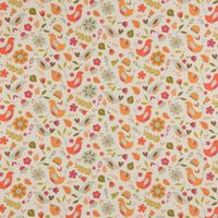 Fryett`s Dekostoff Baumwollstoff Blumen Vögel beige bunt 138cm