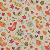 Fryett`s Dekostoff Baumwollstoff Blumen Vögel beige bunt 138cm