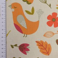 Fryett`s Dekostoff Baumwollstoff Blumen Vögel beige bunt 138cm