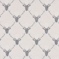 Gardinenstoff Dekostoff Reliefstruktur Hirschköpfe beige grau 1.60m