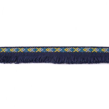 Fransenband Webband Ibiza Ethnoband Rauten Meterware dunkelblau 2.6cm Breite
