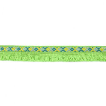Fransenband Webband Ibiza Ethnoband Rauten Meterware lime 2.6cm Breite