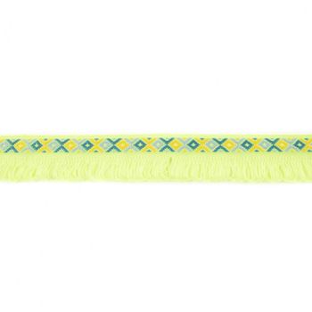 Fransenband Webband Ibiza Ethnoband Rauten Meterware neon-gelb 2.6cm Breite
