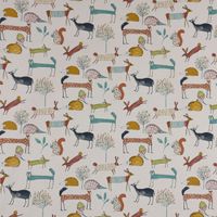 Panama Dekostoff Baumwolle Oh My Deer Waldtiere wollweiß bunt 138cm