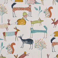 Panama Dekostoff Baumwolle Oh My Deer Waldtiere wollweiß bunt 138cm