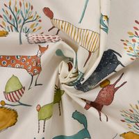 Panama Dekostoff Baumwolle Oh My Deer Waldtiere wollweiß bunt 138cm