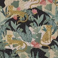 Dekostoff Baumwollstoff Halbpanama Dschungel Leopard bunt 1.40m Breite