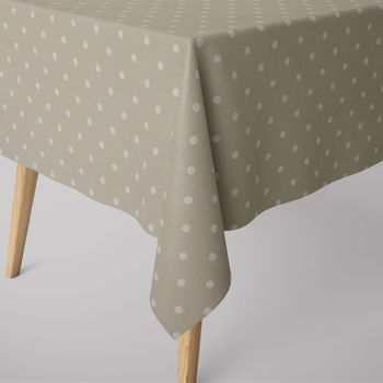 SCHÖNER LEBEN. Tischdecke Full Stop Punkte grünbeige weiß