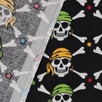 Baumwollstoff Totenkopf Pirat Sterne schwarz weiß bunt 1.6m Breite