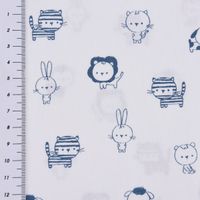 Baumwollstoff Popeline SWEET ANIMALS Löwe Tiger Hase weiß blau 1.50m