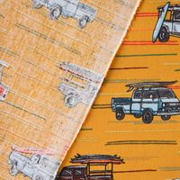 Baumwollstoff Popeline Auto Truck Surfbrett Streifen ocker gelb rot bl