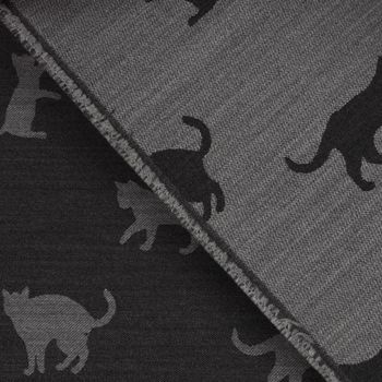 Dekostoff Jacquard Plaidstoff Wendestoff Cats Cosy Katzen grau 1.40m