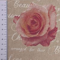Dekostoff Leinenlook Love Letter Rose Rosen Schrift natur rosa 1.40m
