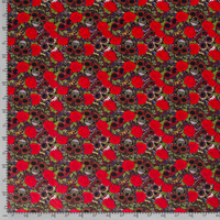 Samtstoff Dekostoff Digitaldruck Rosen Totenköpfe multicolor 1.40m