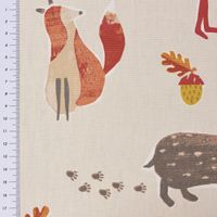 Dekostoff Baumwolle Herbie Butterscotch Waldtiere beige bunt 140cm