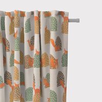 SCHÖNER LEBEN. Vorhang Eichhörnchen Hügel mint braun ocker orange 245cm oder Wunschlänge