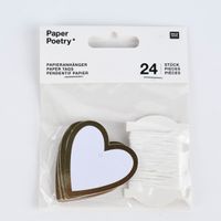 Rico Design Papieranhänger Herzen M 24 Stück weiß gold 5x5cm
