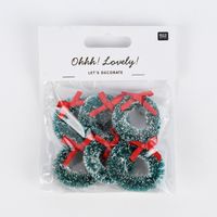 Rico Design Mini Weihnachtskränze 6 Stück grün rot 4cm