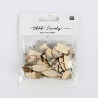 Rico Design Dekostreu Blätter Mix mit Glitter Holz natur gold 48teilig