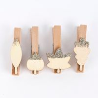 Rico Design Dekoclips Blätter Mix mit Glitter Holz natur gold 4 Stück 4.8cm