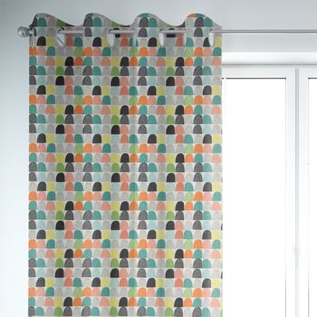 SCHÖNER LEBEN. Vorhang wollweiß mit abstrakten Hügeln bunt 245cm oder Wunschlänge