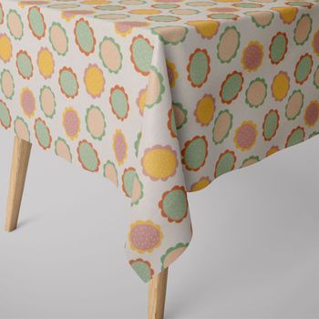 SCHÖNER LEBEN. Tischdecke wollweiß mit Blumen Blüten bunt