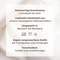 69865-SCHoeNER-LEBEN--Tischdecke-Fryett-s-Halbpanama-Landhaus-Hirsch-natur-braun-verschiedene-Groessen-ID-69865-8.jpg Info-Grafik zu handgefertigten Gardinen, Kissen und Tischwäsche nach Maß aus eigener Nähmanufaktur in Baunach mit Icons für Nähen, Herz und Schere.