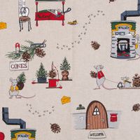 Dekostoff Weihnachtsmäuse Welcome Home natur rot grün 1.40m