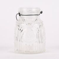 Vase Laterne geprägt Mandala Glas mit Henkel aus Draht klar 5.5x8cm