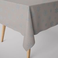 SCHÖNER LEBEN. Tischdecke Eiskristalle beige hellblau silber