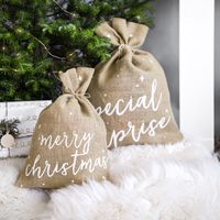 Jutesack Weihnachtssack Geschenkesack merry christmas natur weiß 30x42cm