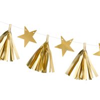 DIY-Girlande mit Quasten und Sternchen goldfarbig 1.3m