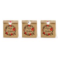 3er Set Geschenktüte Papier Merry Little Christmas 25x11x27cm inkl. Sticker