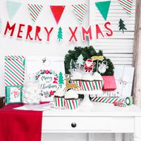 3er Set Geschenktüte Papier Merry Little Christmas 25x11x27cm inkl. Sticker