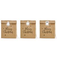 3er Set Geschenktüte Papier Merry Christmas 25x11x27cm inkl. Sticker
