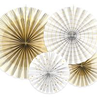 Deko Rosetten Papier 4er Set weiß goldfarbig versch. Größen