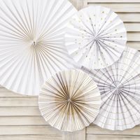 Deko Rosetten Papier 4er Set weiß goldfarbig versch. Größen