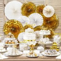 Deko Rosetten Papier 4er Set weiß goldfarbig versch. Größen