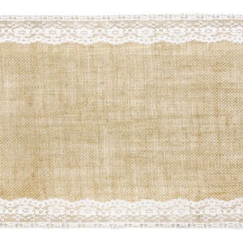 Deko Tischband Jute Sackleinen mit Spitzenborte natur weiß 0.28x2.75m
