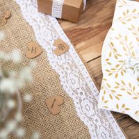 Deko Tischband Jute Sackleinen mit Spitzenborte natur weiß 0.28x2.75m