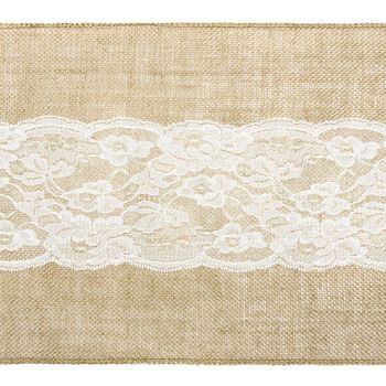 Deko Tischband Jute Sackleinen r Spitzenborte natur weiß 0.28x2.75m