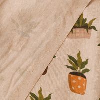Dekostoff Baumwolle Blätter Pflanzen Vase Pflanztopf natur gelb grün