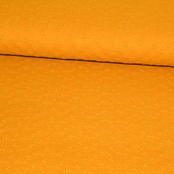 Double Gauze Musselin Lochstickerei Blumen Ranken uni ocker 1.20m